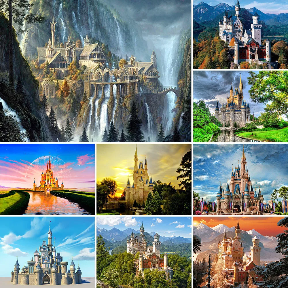 Landscape Castle DIY Painting By Numbers Package Acrylic Paints 40*50 Canvas Pictures Wall Paintings For Adults Art