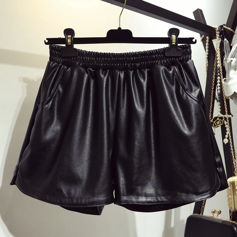 

2024 New Thin A-line Shorts Women's Casual Loose Pu Leather Elastic High Waist Pants Clothing Women Pants Summer Shorts T418