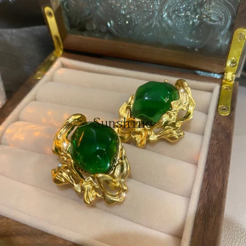 

Exaggerated green glazed retro temperament big earrings European and American high-end earrings