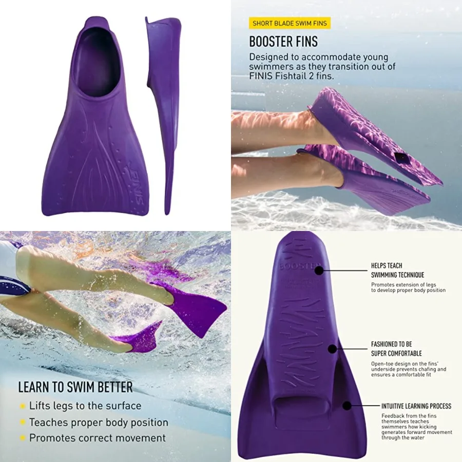 

Booster Swim Fins for - Floating Rubber Fins - Teaches Kick Technique - Open-Toe Design - Comfortable Fit