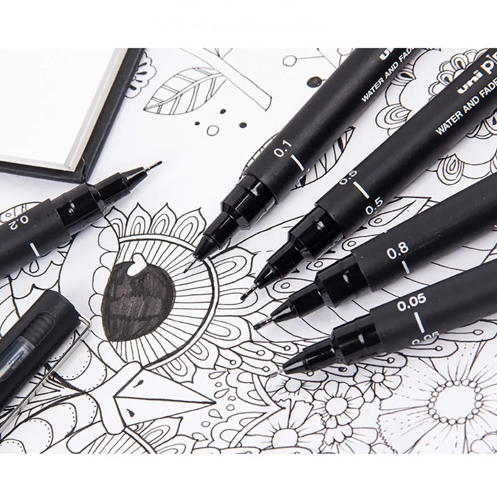 

6 шт./лот, ручка для рисования с ультратонкими линиями, черные чернила 005 01 02 03 05 08 микрон, тонкая подводка, офисный школьный набор, пигментный художественный маркер
