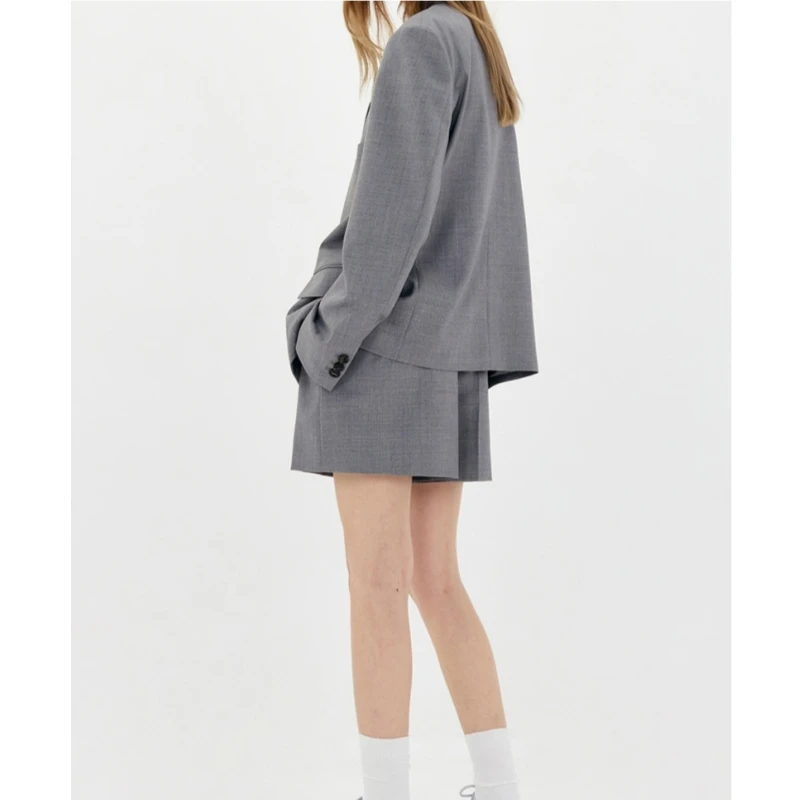 25 سنة الربيع والخريف المرأة الجديدة فضفاضة واسعة الكتف تصميم فريد من نوعه الصوف بسيط تنوعا معطف البدلة