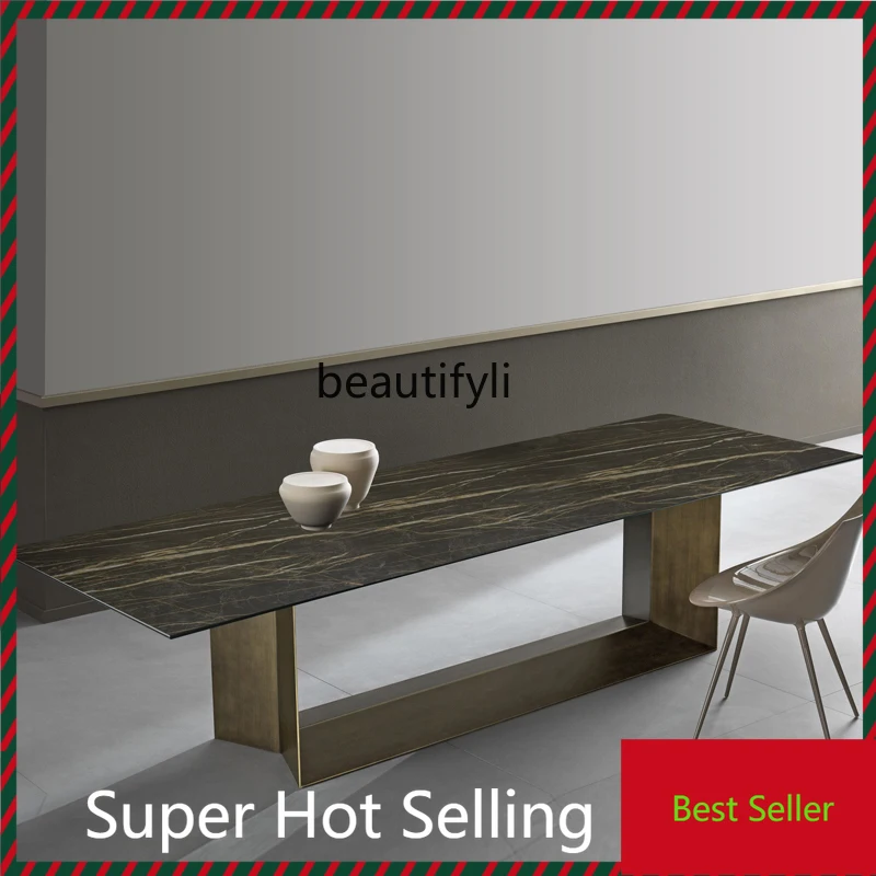 

G1218 Italian light luxury rock slab dining table rectangular designer home high-end marble desk