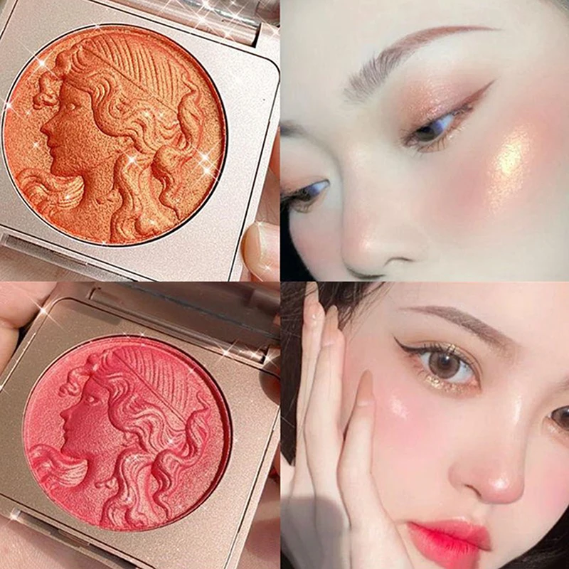 CDE Orange Highlighter Embossed Blush Palette Long-Lasting Shimmer Powder Coral Rouged For Cheeks Eyeshadow Smooth Cosmetics.