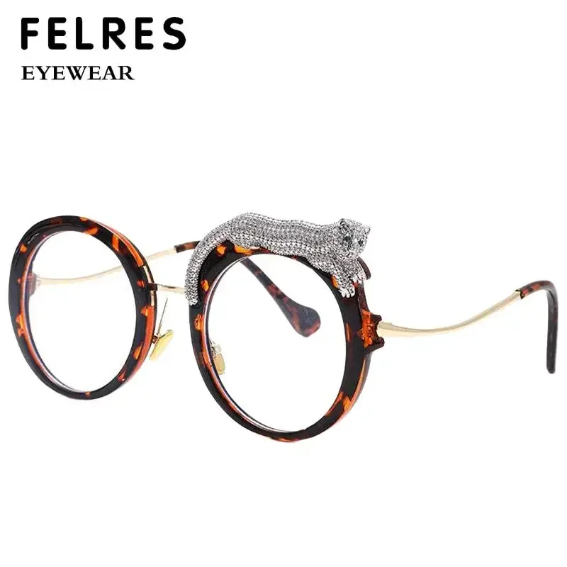 Round Clear Green Glasses Frames Men Blue Light Filter Panther Eyeglasses Women Brand Designer Overszied Reading Glasses FELRES