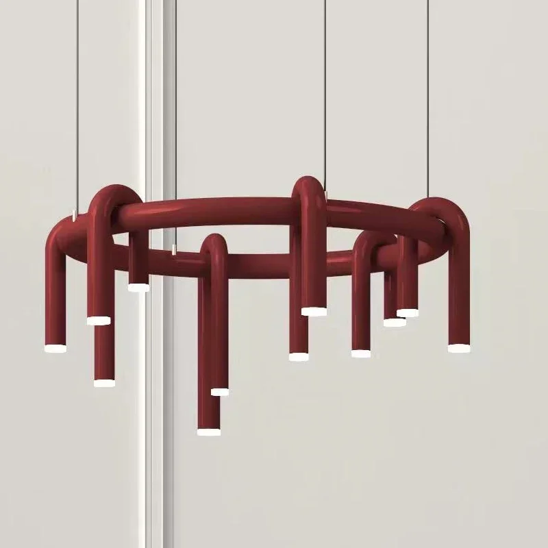 

Minimalist Designer U Shaped Chandelier Modern Circle Chandelier LED Red Round Pendant Lamp For Living Room Bedroom Restaurant