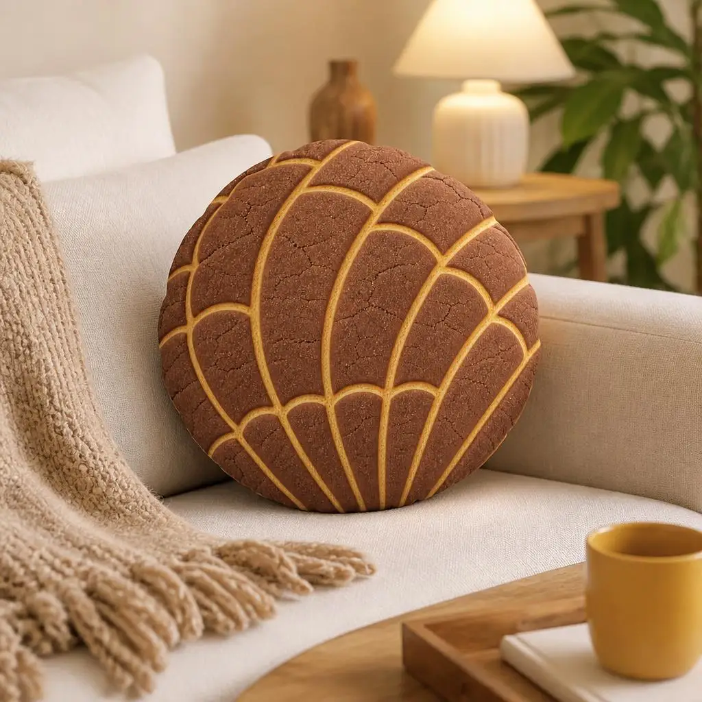 Mexican Concha Bread Plush Pillow Chocolate Pan Dulce Stuffed Cushion Shaped Throw Pillow Bakery Gift for Sofa Home Decor