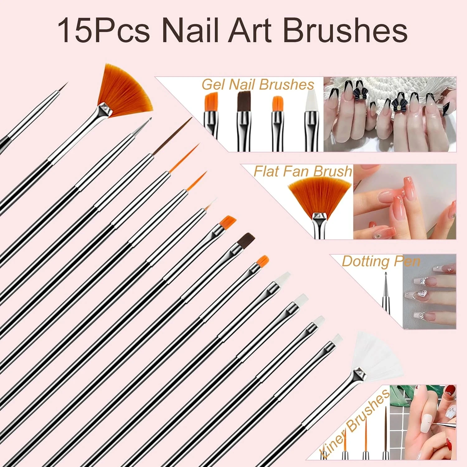 5-32Pcs Nail Art Brush Design Tip Painting Drawing Carving Dotting Pen FlatFan Liner Acrylic Gel UV Polish Tool Manicure