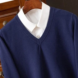 Suéter de cachemira de visón puro para hombre, jerseys con cuello en V, suéter de punto de manga larga, jerséis de gama alta, Tops de visón, otoño e invierno, 100%