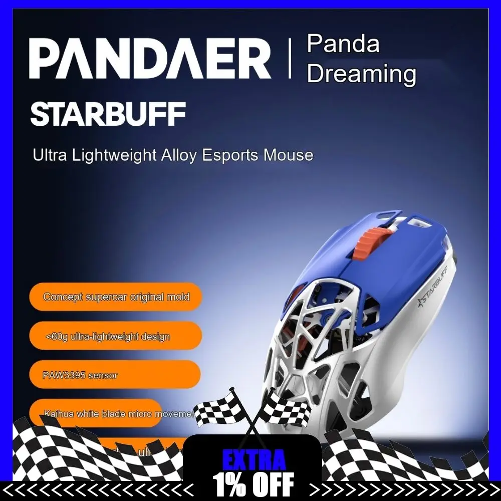 PANDAER STARBUFF Gaming Mouse Tri-Mode Wireless Ultra-Lightweight Aluminum Alloy Ergonomic Esports Mouse for PC Laptop Gaming