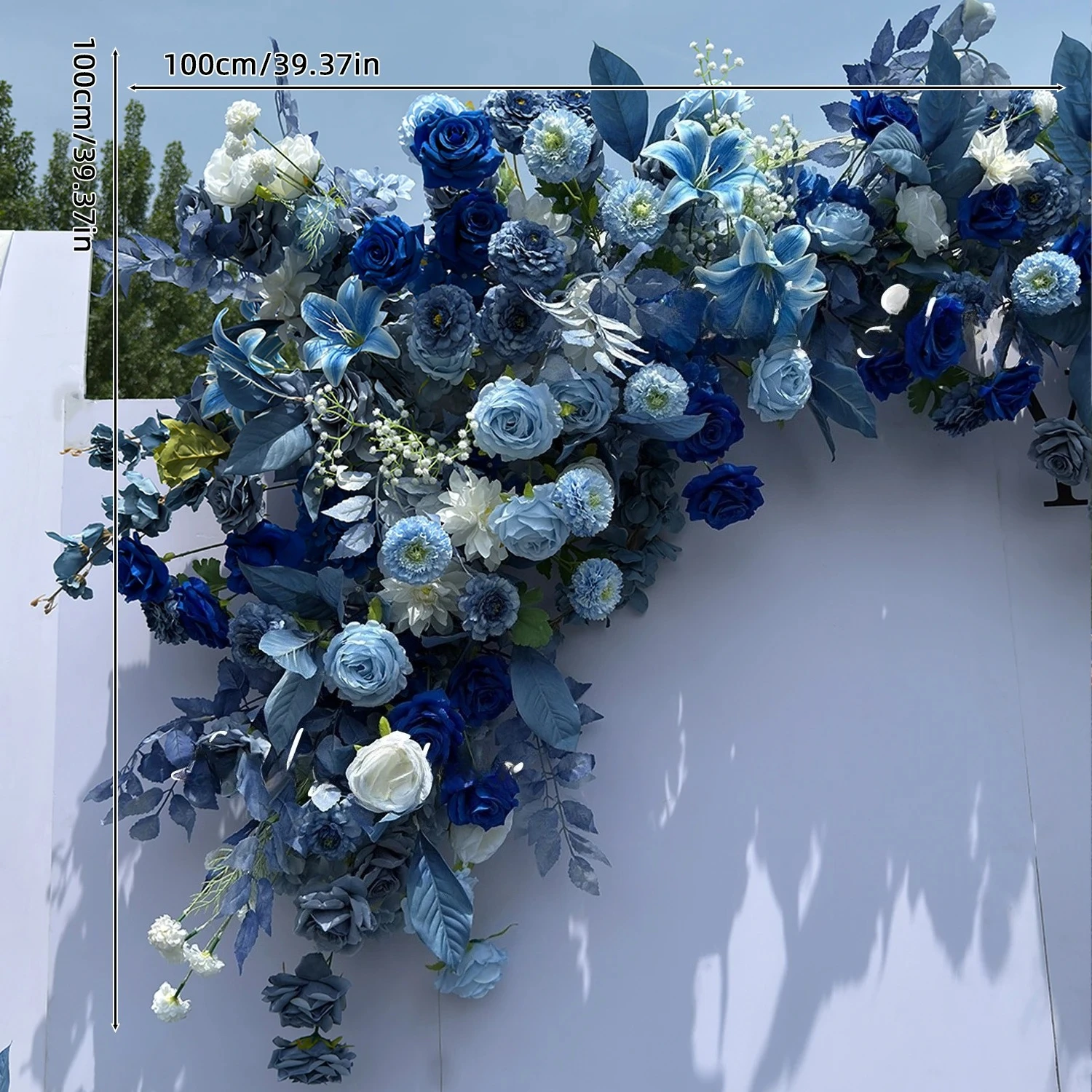 Haze Blauwe Bloem Outdoor Kunstbloemen Bruiloft Decoratie Hang Bloem Rij Weg Lood Bloem Bal Bloemen Achtergrond Arrangement