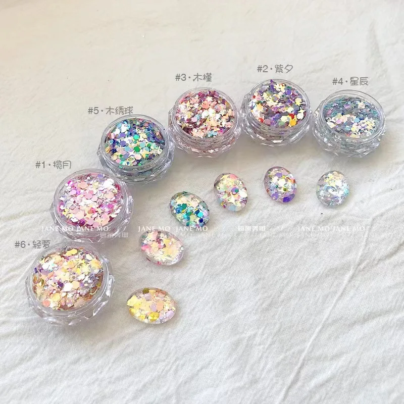 1 Stuk Holografische Nail Art Poeder Chunky Gemengde Zeshoek Ster Glitter Pailletten Voor Manicure Nagel Decoraties Losse Glitter