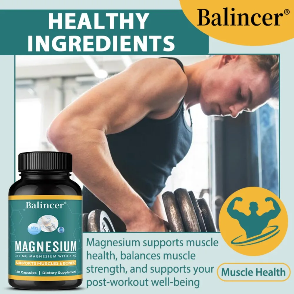 Magnesium 310mg with Zinc - Supports Muscles, Bones and Muscle Health, Post-Workout Well-Being, Non-GMO