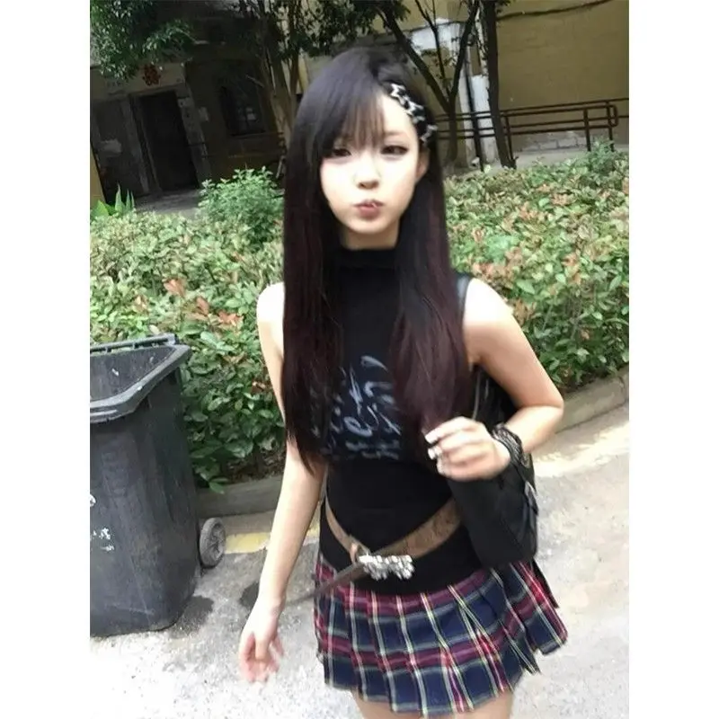 

Женская майка с высоким воротником и буквенным принтом, облегающая футболка Y2K, топ для горячих девушек в американском стиле, модная летняя одежда