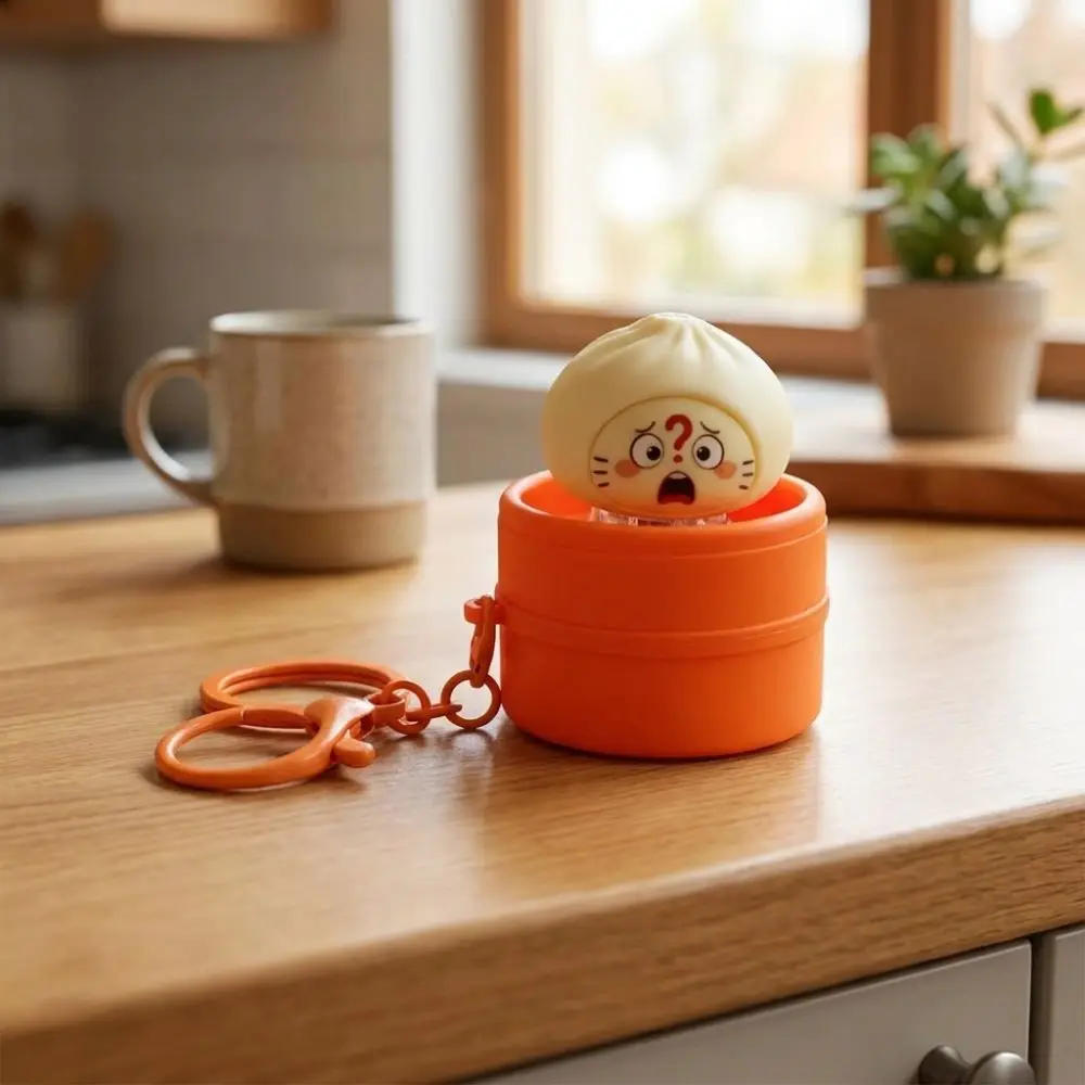 Realistic Glowing Steamer Baozi Fidget Keychain Simulation Cartoon Face Soup Dumpling Light Sound Keyring Slow Rebound