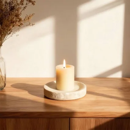 Natural Marble Round Tray Candle Holder Nordic Style Stone Desktop Storage Dish Home Hotel Table Decor Ornament