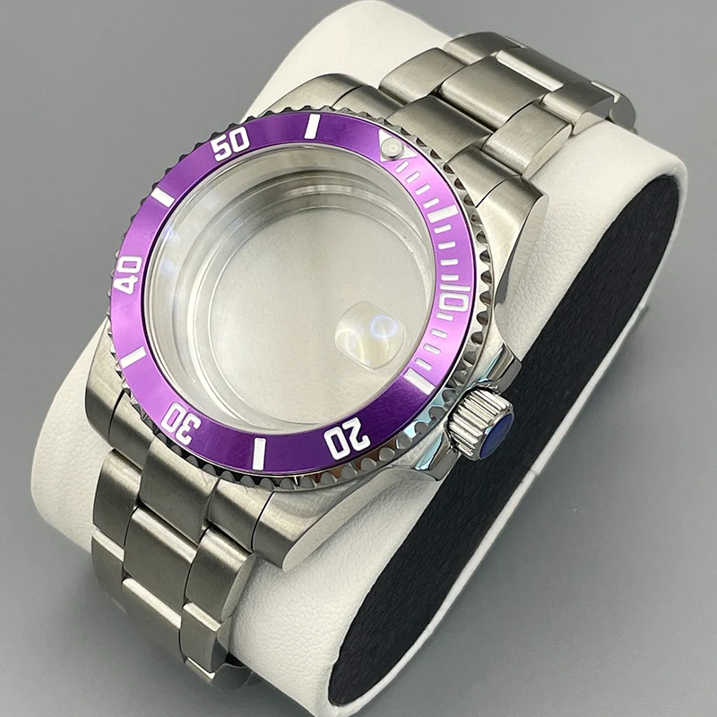 40mm Diver NH35 Watch Case and Strap Sapphire Crystal Glass Transparent Back Cover For SUB NH34 NH35 NH36 Movement 28.5mm Dial