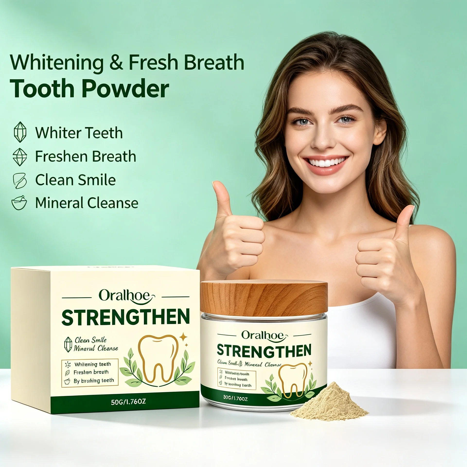 Teeth Whitening Powder Mint Fresh Breath Deep Clean Remove Coffee Tea Stains Gentle Oral Care Tooth Powder
