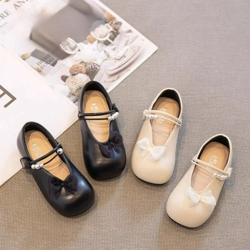 Girls' Princess Shoes 2025 Spring New Children's Cute Bow Sweet Princess Shoes Soft Sole Small Fragrant Leather Shoes