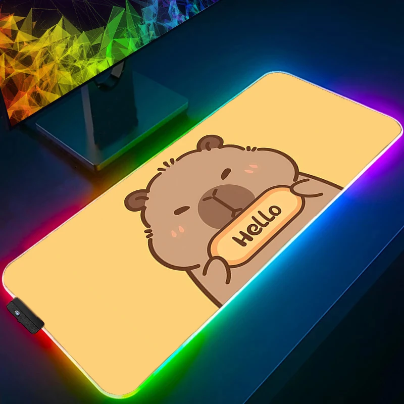 RGB Mouse Pad Anime Gaming Accessories Mousepad LED Gamer PC Completo Computer Kawaii Keyboard Pad Capybara Desktop Mat Varmilo