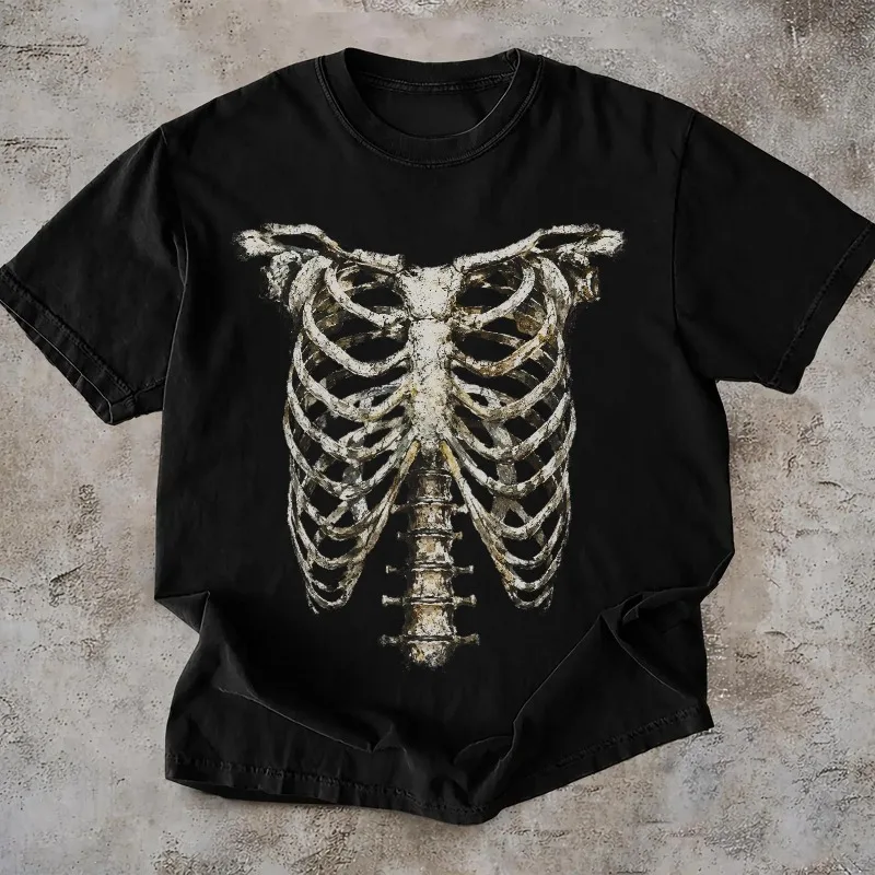 Anatomy Rib Pattern T-shirt, Human Skeleton T-shirt Women's T-shirt Summer New Unisex High Street T-shirt