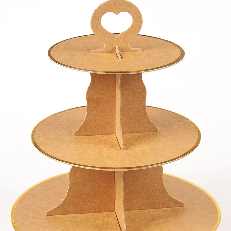 Three layers of vintage kraft paper cake stand Dessert stand Sen khaki birthday cupcake stand decoration