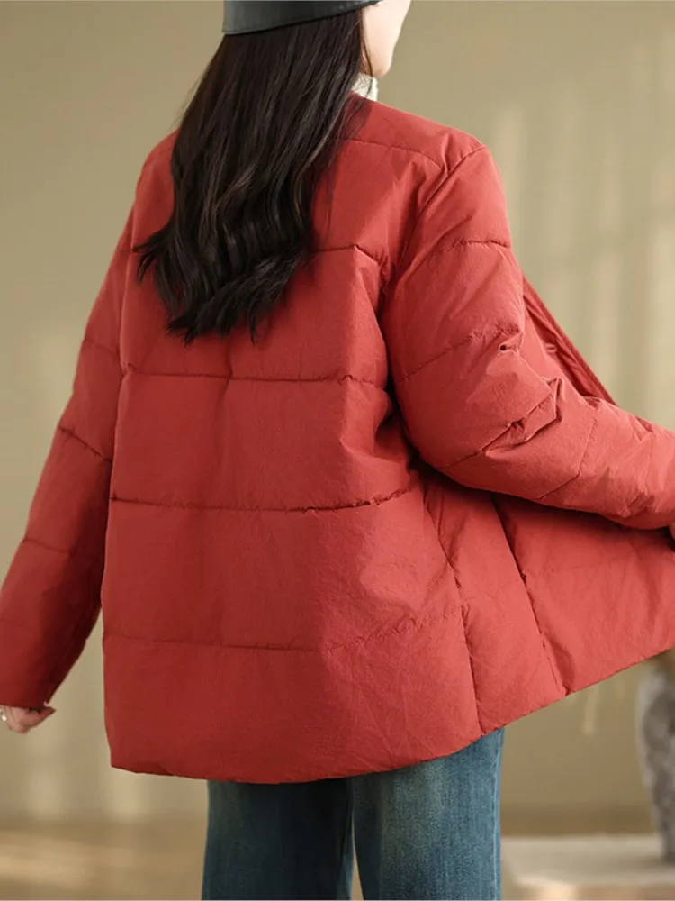 Abrigo de algodón acolchado de invierno para mujer, chaquetas holgadas informales a la moda para mujer, chaquetas rojas de manga larga de gran tamaño para mujer, abrigos