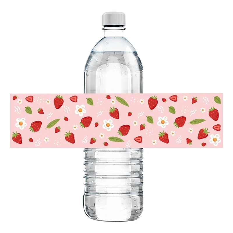 10pcs Pink Strawberry Bottle Labels Stickers Strawberry Theme Sticker for Sweet Berry 1st Birthday Spring Summer Party Supplies