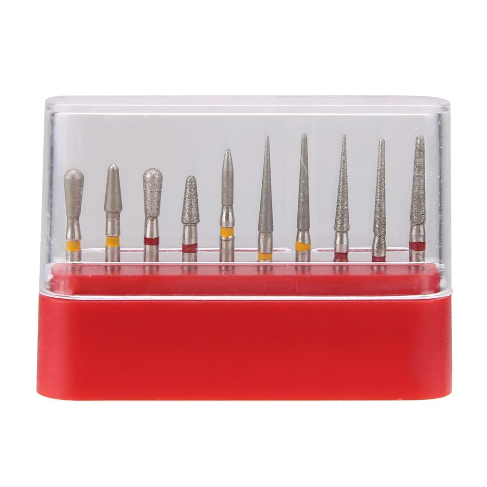 10Pcs/set Dental Diamond Burs Drill Kits FG1.6mm With Durable Storage Box Teeth Porcelain Oral Dentist Polish Tools Accessories