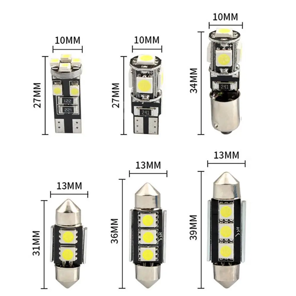 23pcs Car Led Interior Light Bulbs T10 5050 Canbus Rear View Light Dome Trunk License Plate Lamps Kit