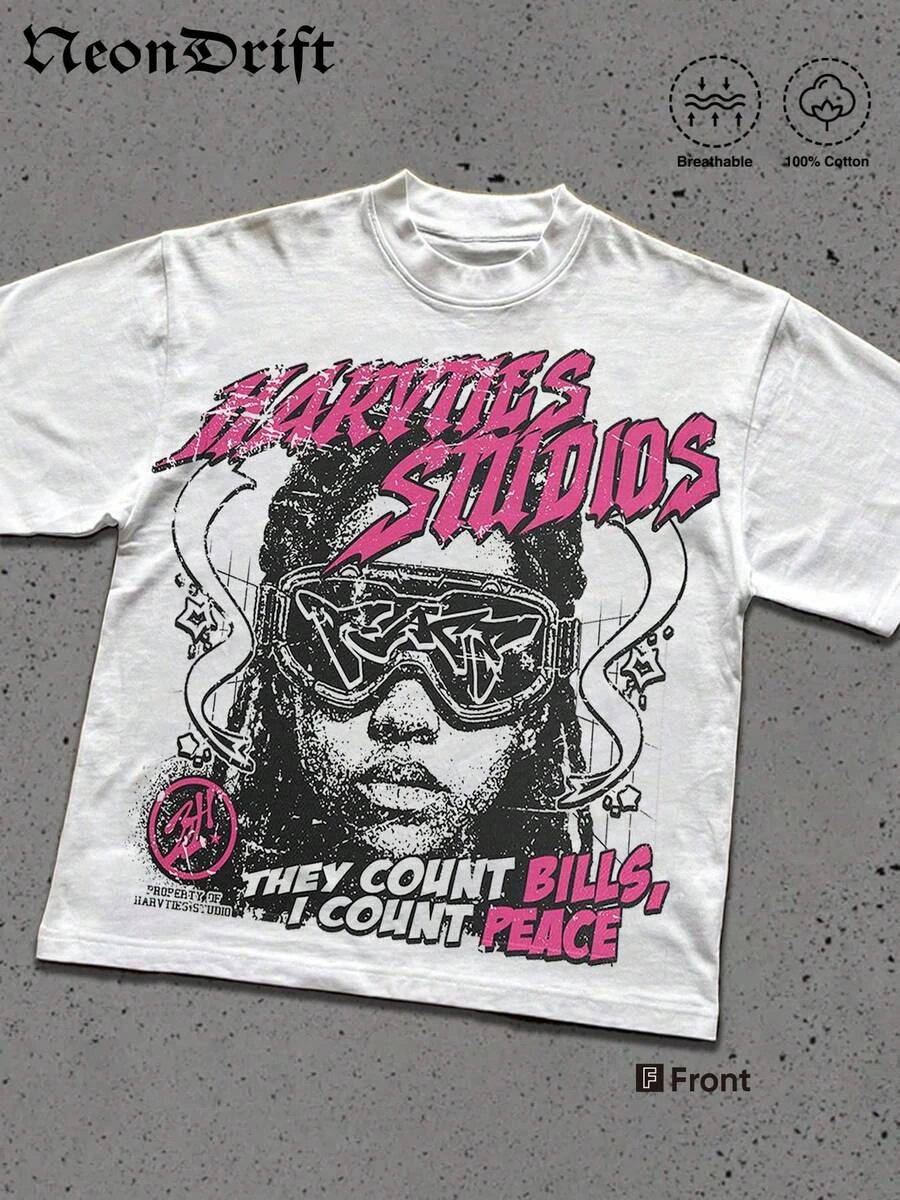 Men's Y2k Style Graphic Funny Printing Unique Portrait & 'They Count Bills',Men's Summer Round Neck Short Sleeve Casual T-Shirt