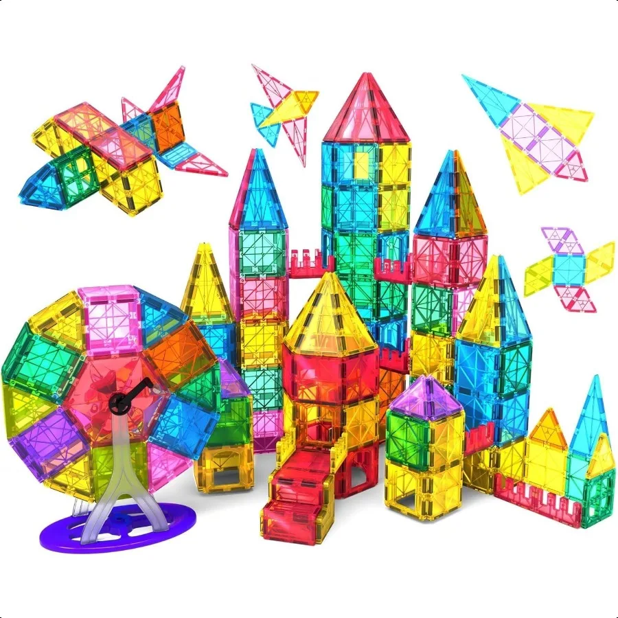 

Jasonwell 57PCS Magnetic Tiles Building Blocks Set for Boys Girls Preschool Educational Magnet Construction Kit Stacking STEM T