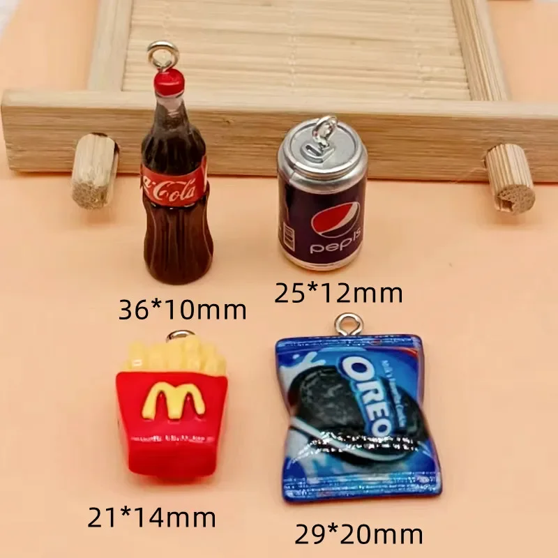 10pcs pieces/package beverage can resin charm french fries coke drink earrings bracelet DIY jewelry wholesale