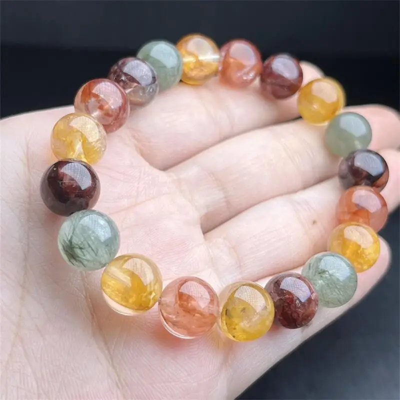 13MM Natural Colored Fire Quartz Hematoid Bracelet Fashion Gemstone Crystal Jewelry Bangle Fashion Women Healing Holiday Gift