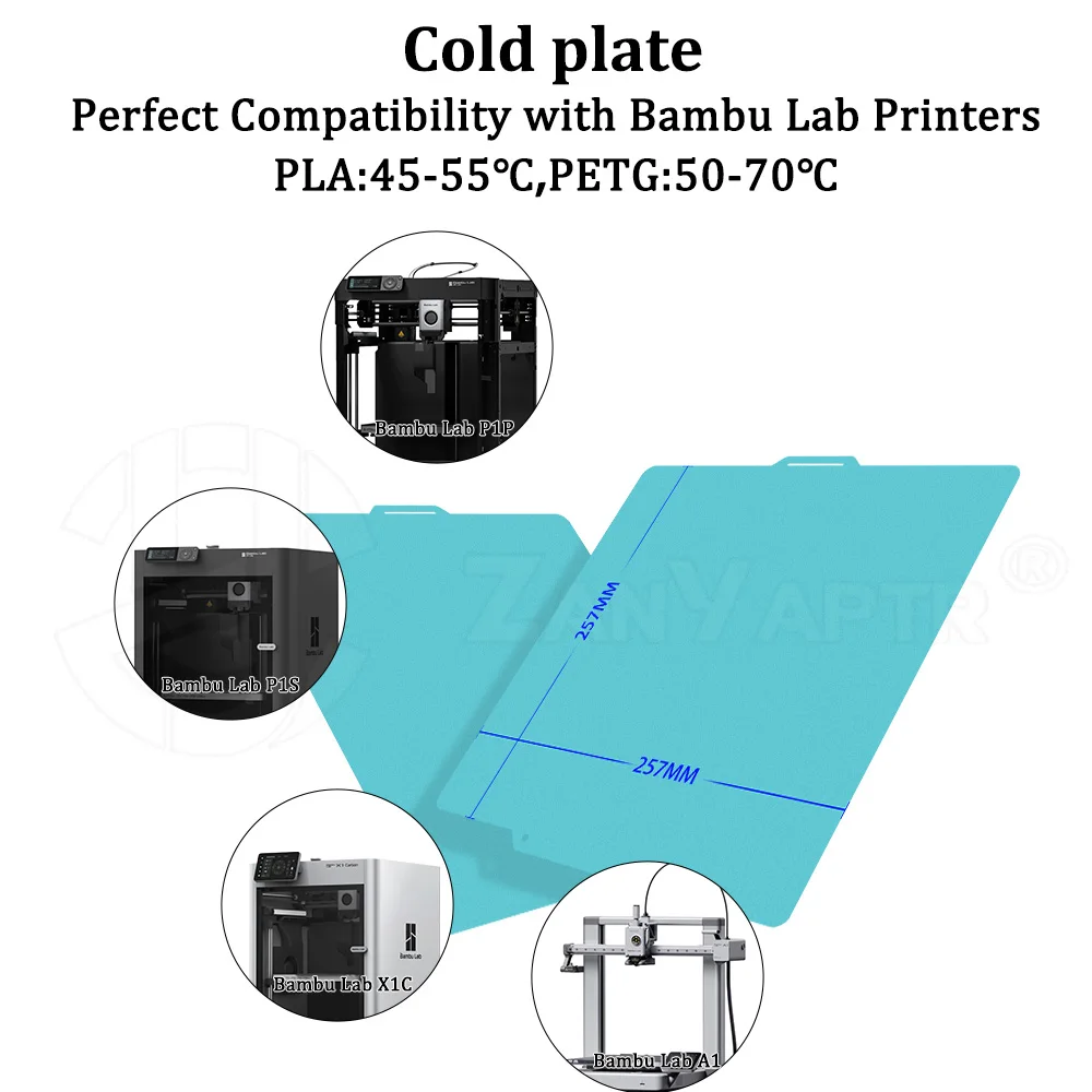 For Bambu Lab X1/P1/A1 Series Cool Plate Stabilizing plate Spring Steel Double-sided Textured Sandblasted low-temperature plate