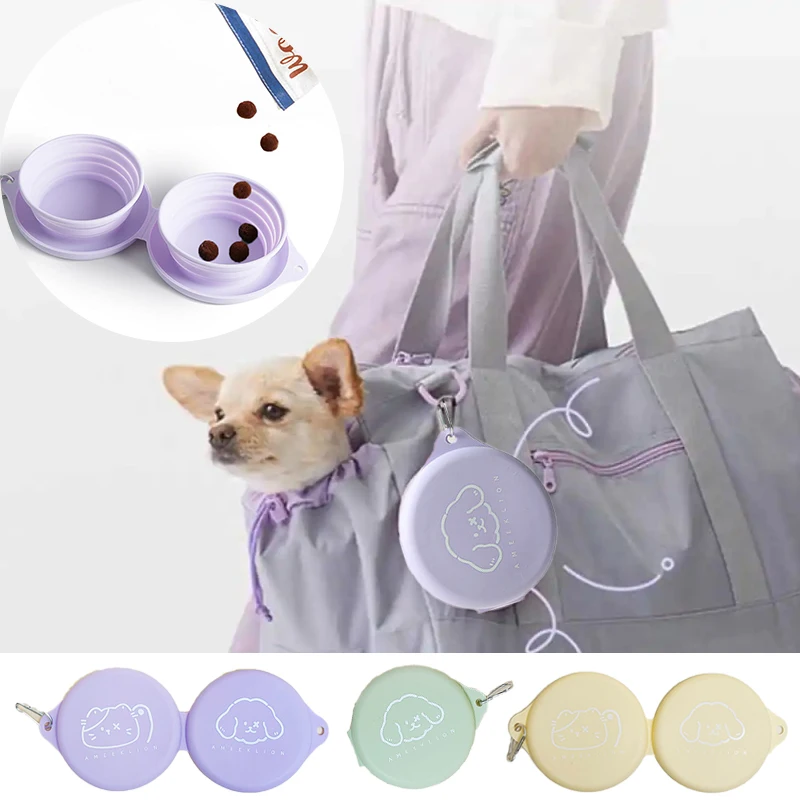 

Outdoor Portable Multi-use Collapsible Pet Bowl 2 in 1 Foldable Silicone Dog Cat Feeder Travel Dual Creative Feed Drink Basin