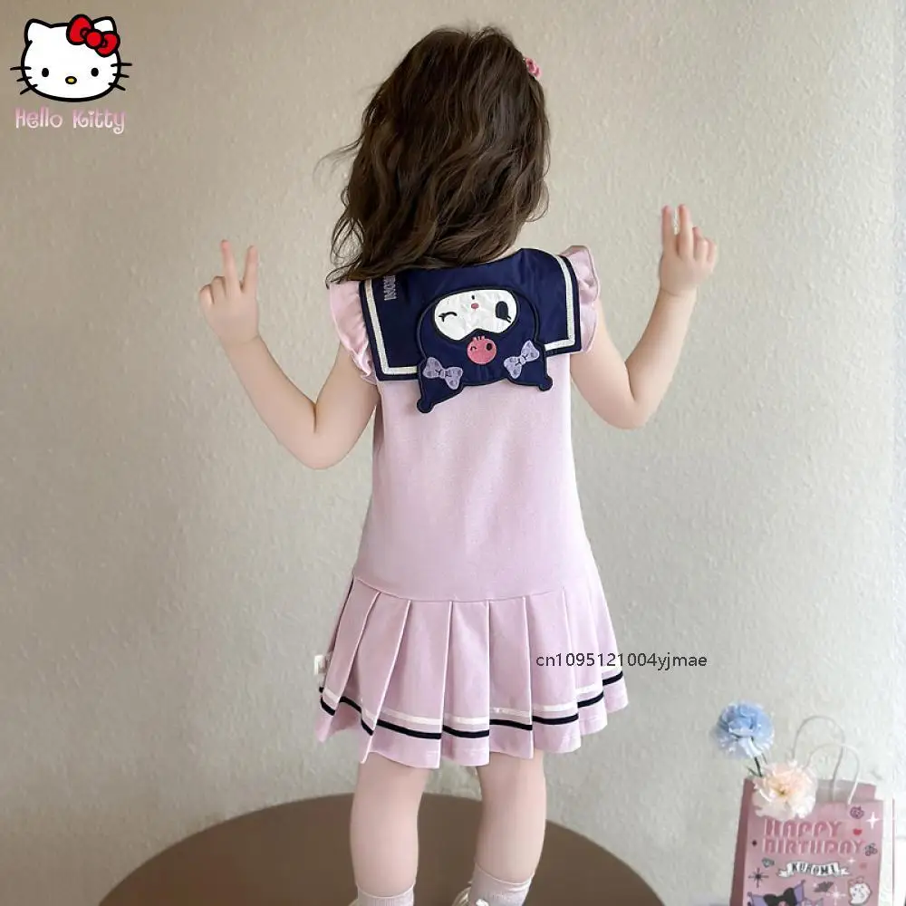 

Kawaii Kuromi Sanrio, модные платья без рукавов с героями мультфильмов для девочек, летняя детская одежда, милая плиссированная юбка, платье принцессы темно-синего цвета