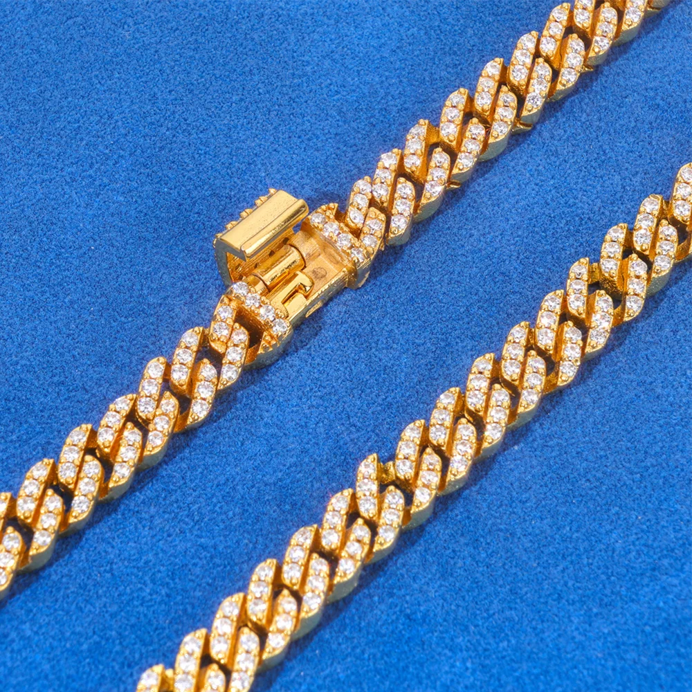 Hip Hop Thin Chain Solid 925 Sterling Silver 5mm Cuban Link Necklace Bracelet 18K gold color Iced Out D Color VVS1 Jewelry