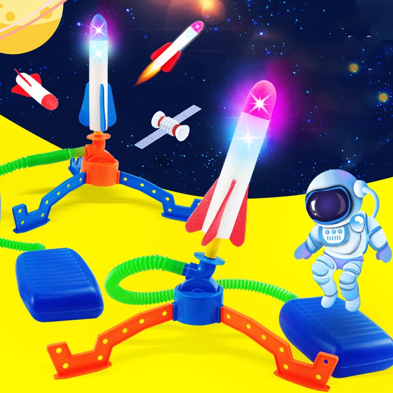 Children Foot Pedal Skyrocket Outdoor Light Up Catapult Flying Toys Fun Cute Flash Launching Rocket Launcher Toys Birthday Gift