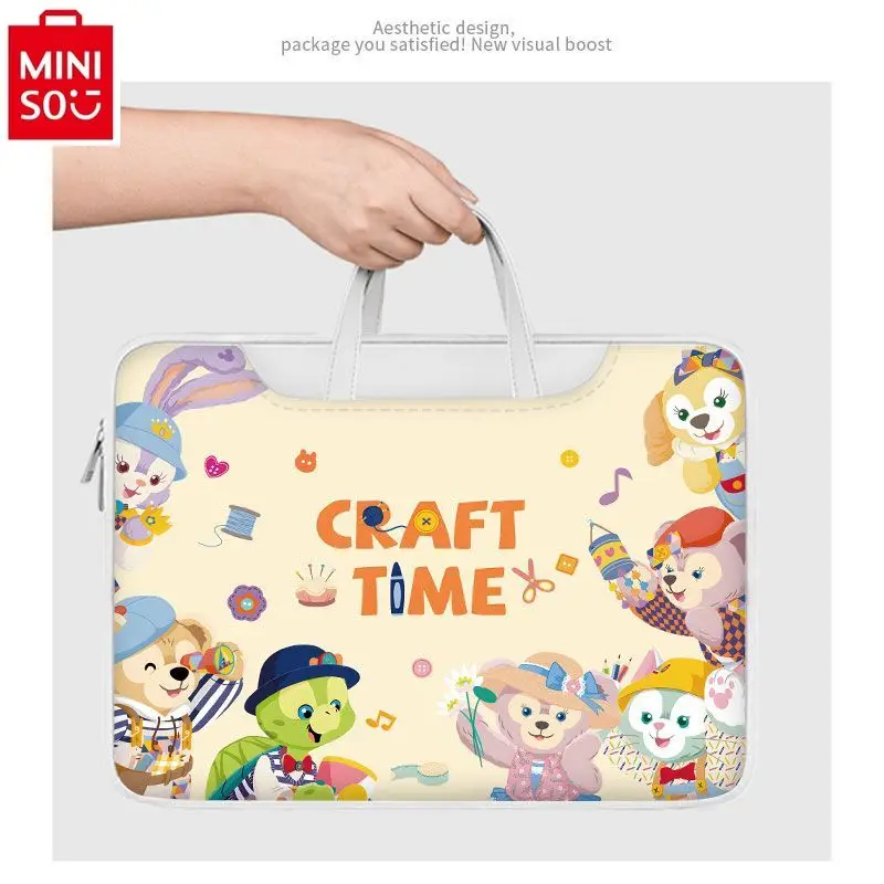 MINISO Disney Cartoon Cute Duffy Bear Computer Bag Suitable for 15.6 16 14 Notebook Storage Student Handbag