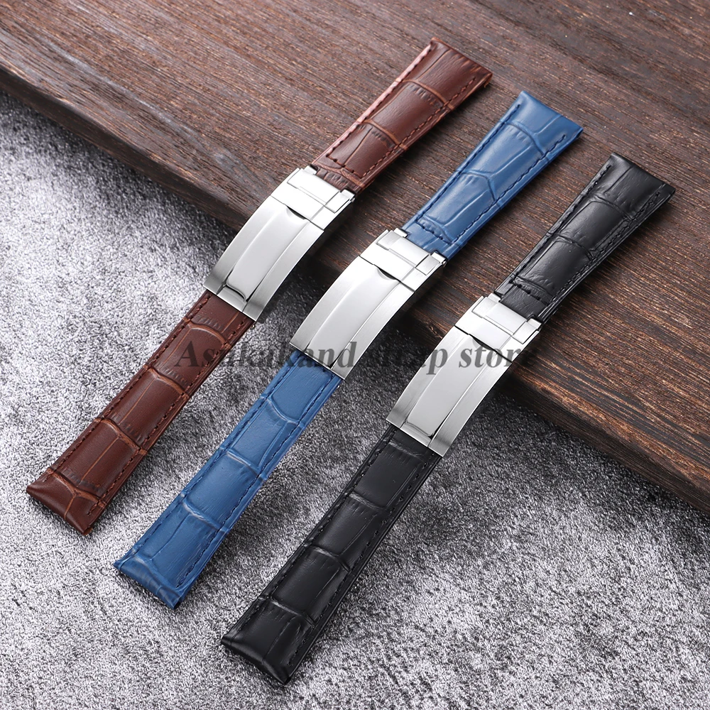 レザー時計ストラップ 20 ミリメートルロレックスサブマリーナーデイトナ GMT ウォーターゴースト用クロコダイルパターン牛革折りたたみバックルメンズバンド