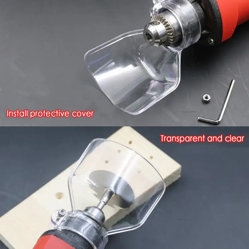 Electric Grinder Drill Power Tool Accessories Safety Dust-proof Splash-Proof Transparent Mini Drill Cover+HEX