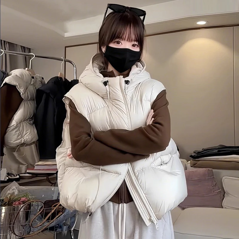 

Casual Hooded Warm Cotton Vest Women's Large Size Loose Shoulder Jacket Autumn Winter New Style Comfortable Fashion plus Size