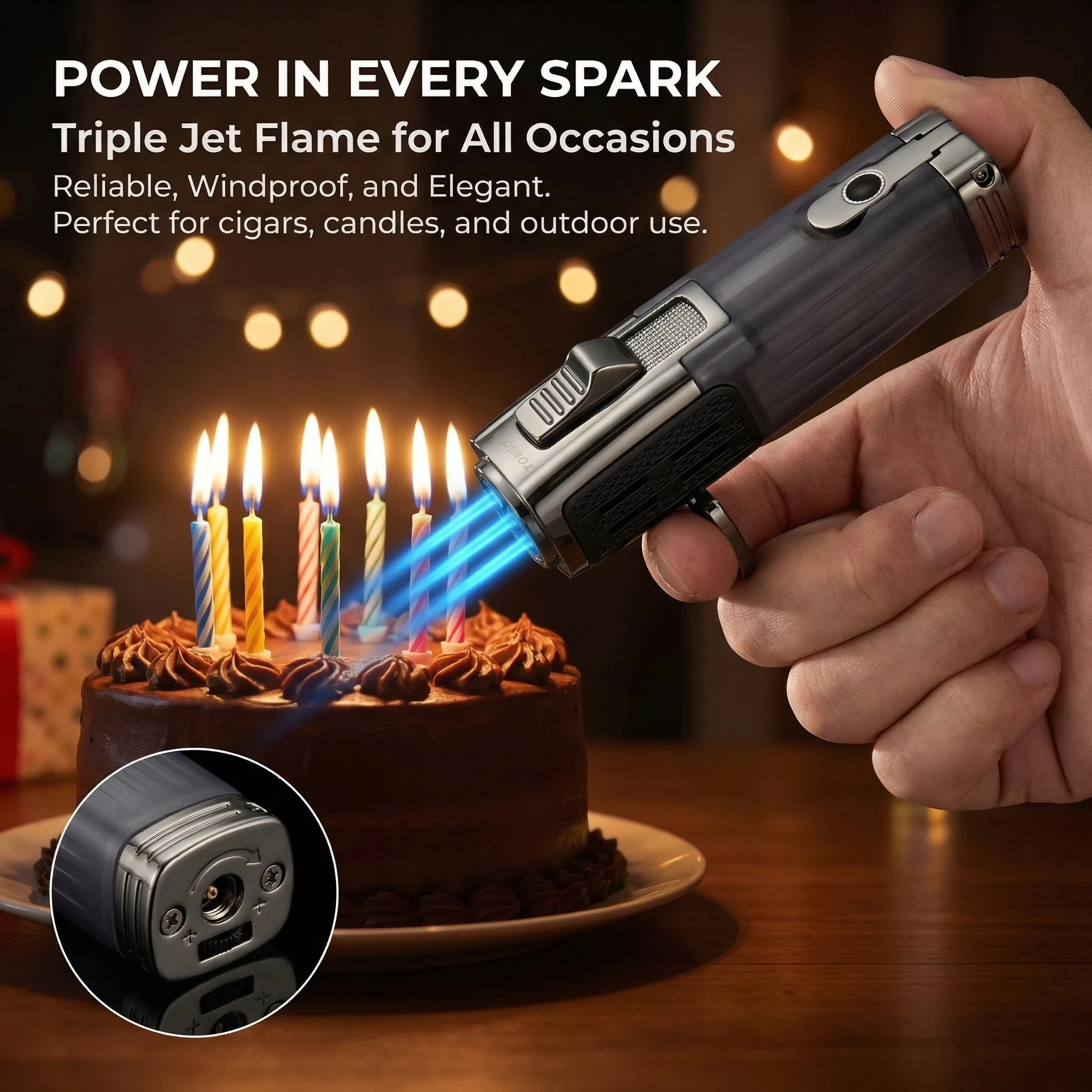 

Triple Jet Flame Windproof Lighter, Multi-Functional Butane Lighter for Cigars & Moxibustion Premium EDC Lighter