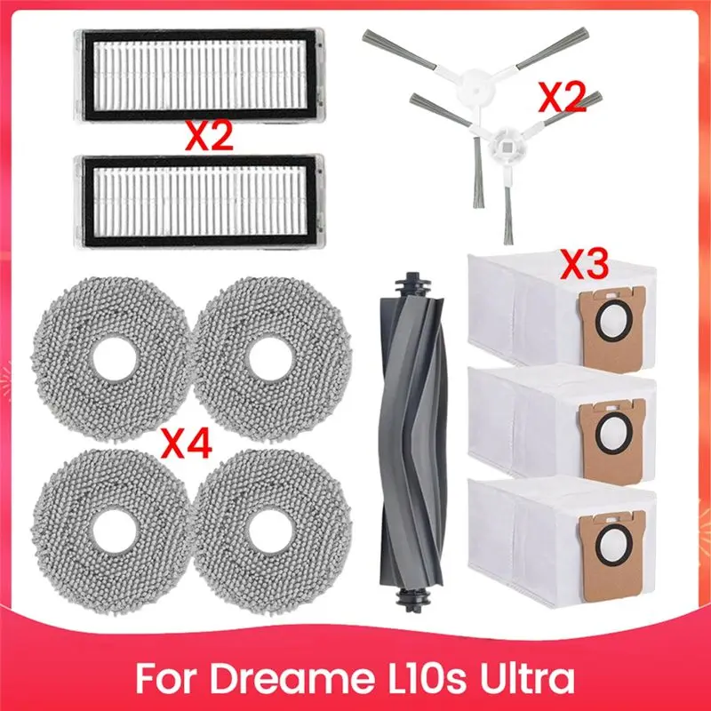 AT19-For Dreame L10s Ultra Vacuum Accessories Replacement Parts Main Brush Side Brush Filter Mop Cloth Dust Bag