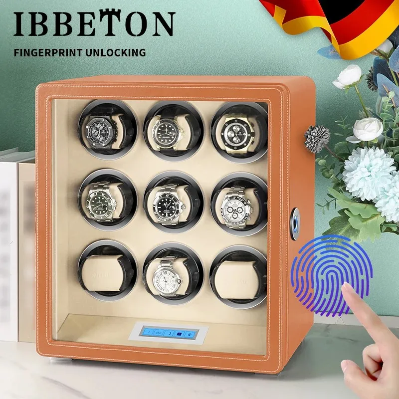 Watch Winder  Automatic Mechanical Watches Storage Box Microfiber Skin Leather LCD Touch Screen Fingerprint unlocking Watch Box