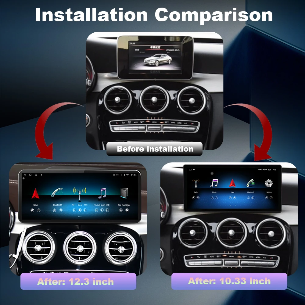 Wireless Carplay/Android Auto 12.3'' Touch Screen Multimedia Radio Receiver for Mercedes Benz C Class W205 GLC X253 2015-2018