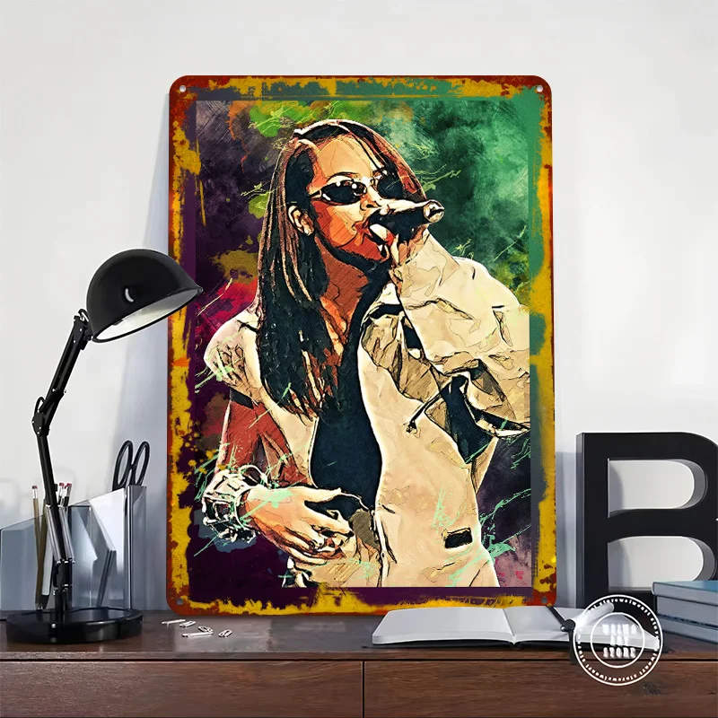 Aaliyah Printed Poster Customized Retro Wall Art Vintage Metal Tin Signs for Home Coffee Bar Accessories Room Ornaments Man Cave