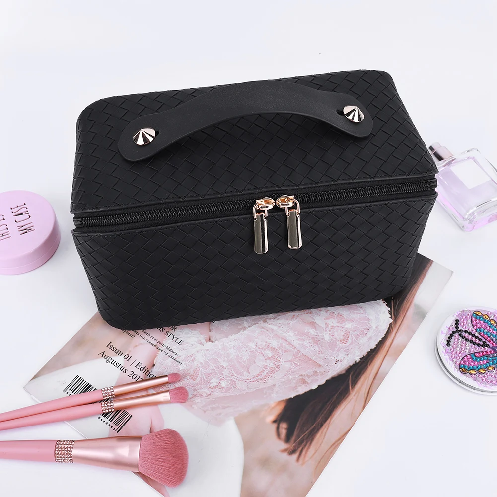 Women Large Capacity Travel Makeup Cosmetic Case Portable Cosmetic Storage Bag with Handle for Cosmetics Makeup Brushes for Girl