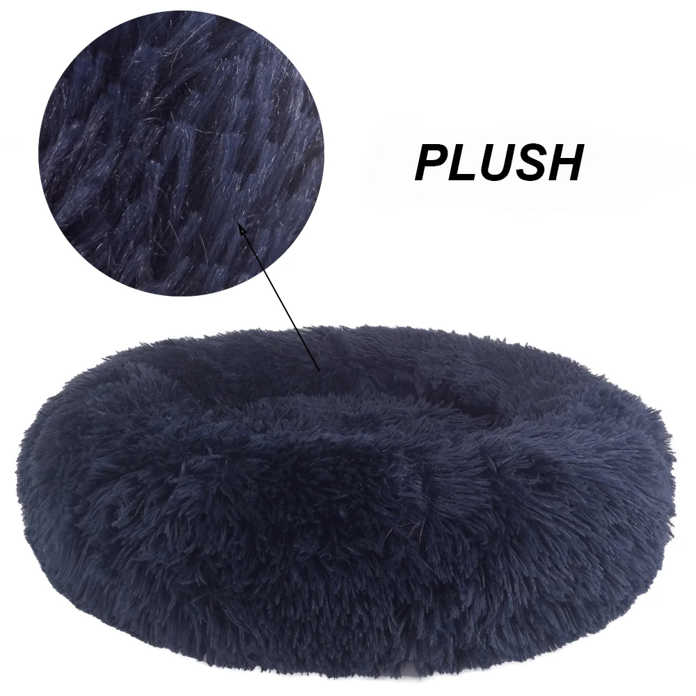 Round Calming Donut Dog Bed Soft Fluffy Polyester Fiber Detachable Cover Comfort Pet Sleeping Cushion